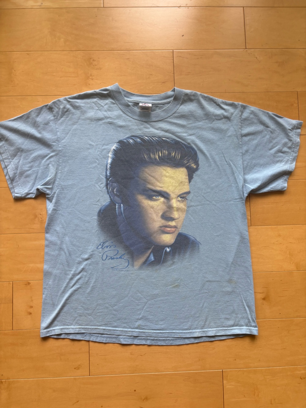 Blue Graphic Men's T-Shirt with ELVIS Portrait Print